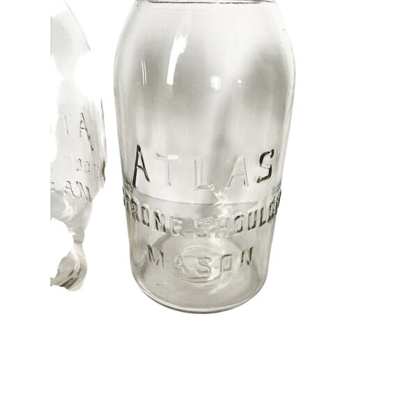 Vtg Antique Pair 1920s Atlas Strong Shoulder Mason Half Gallon Jar w Zinc Cover - Picture 5 of 6